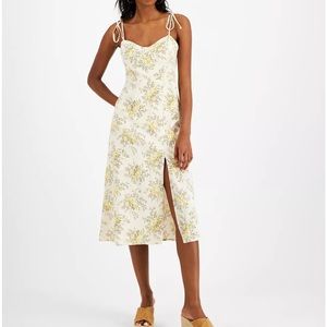 Lucky Brand cotton/linen midi dress with straps tie at shoulders